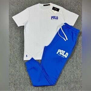 Polo Ralph Lauren White and Blue T-Shirt and Joggers Set